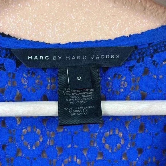 MARC BY MARC JACOBS DRESS SIZE 0 CROCHET FIT FLARE V NECK SLEEVELESS LINED BLUE - Picture 6 of 9